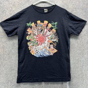 Ed Hardy Shirt Mens Large Black Skull Rising Sun Tattoo Graphic USA Japanese